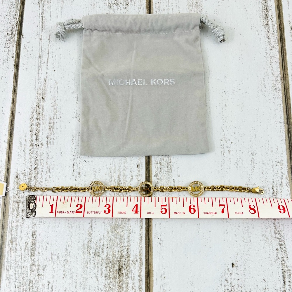 Michael Kors Fulton Logo Bracelet Yellow Gold Crystals - Picture 9 of 11